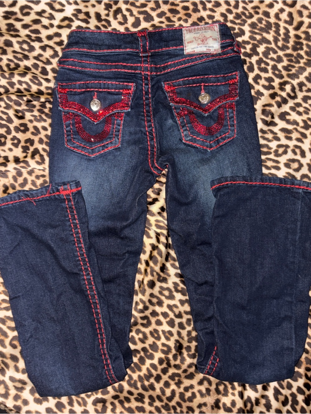 True Religion Navy Bootcut Jeans with Red Accent Stitching